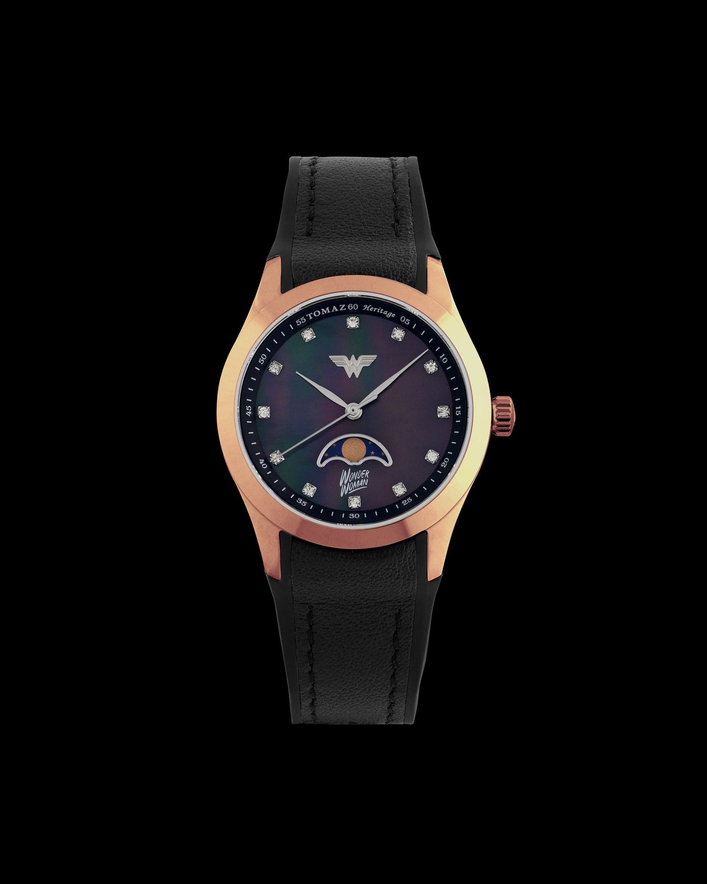 DC Wonder Woman G10L-AD6 (Rosegold/Black) with Black Rubber Leather Strap