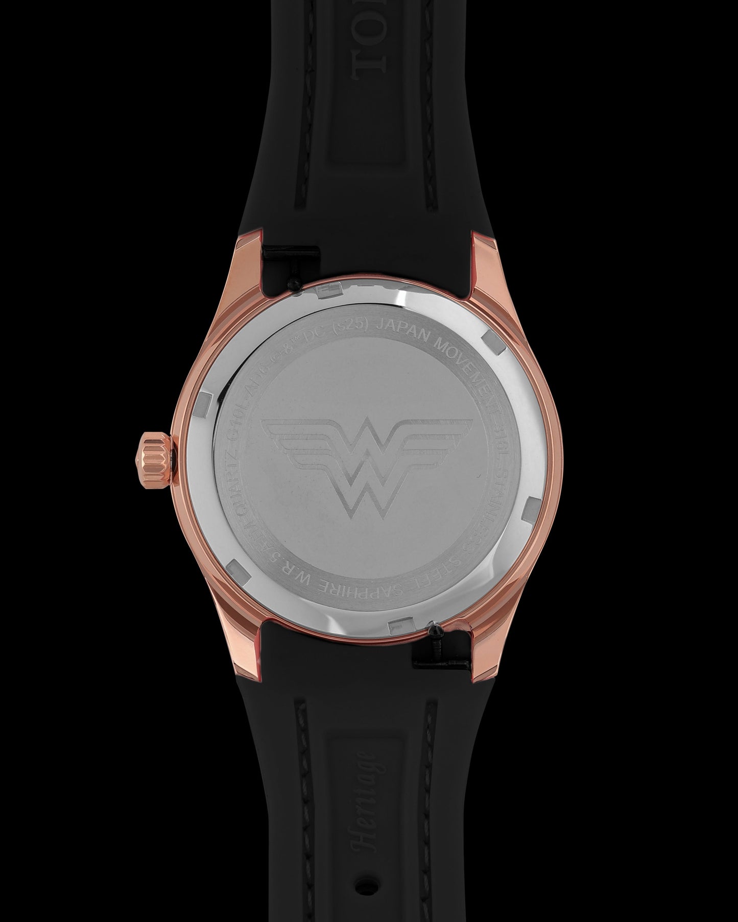 DC Wonder Woman G10L-AD6 (Rosegold/Black) with Black Rubber Leather Strap