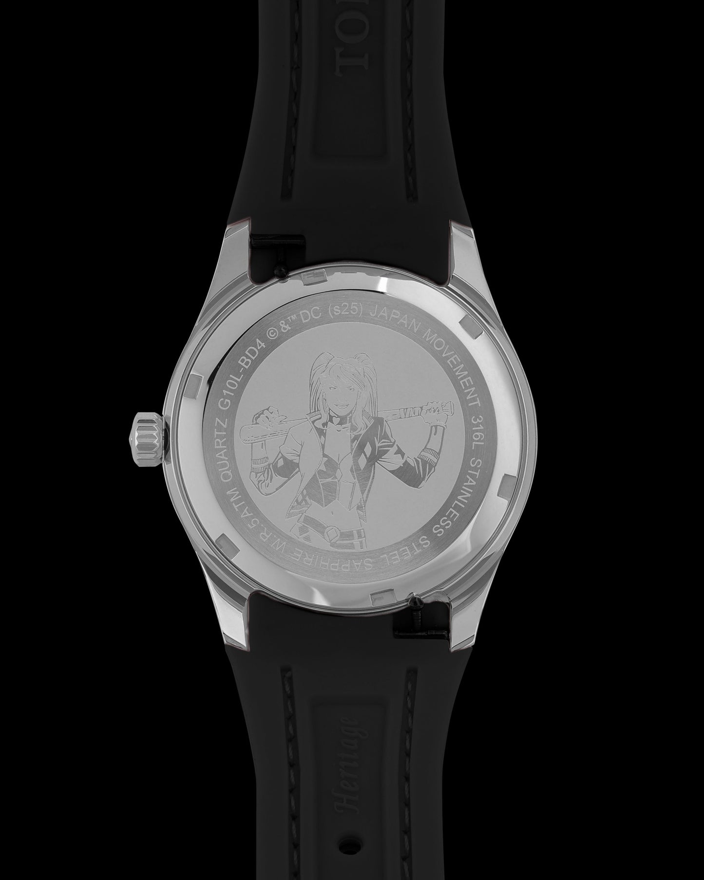 DC Harley Quinn G10L-BD4 (Silver/Black) with Black Rubber Leather Strap