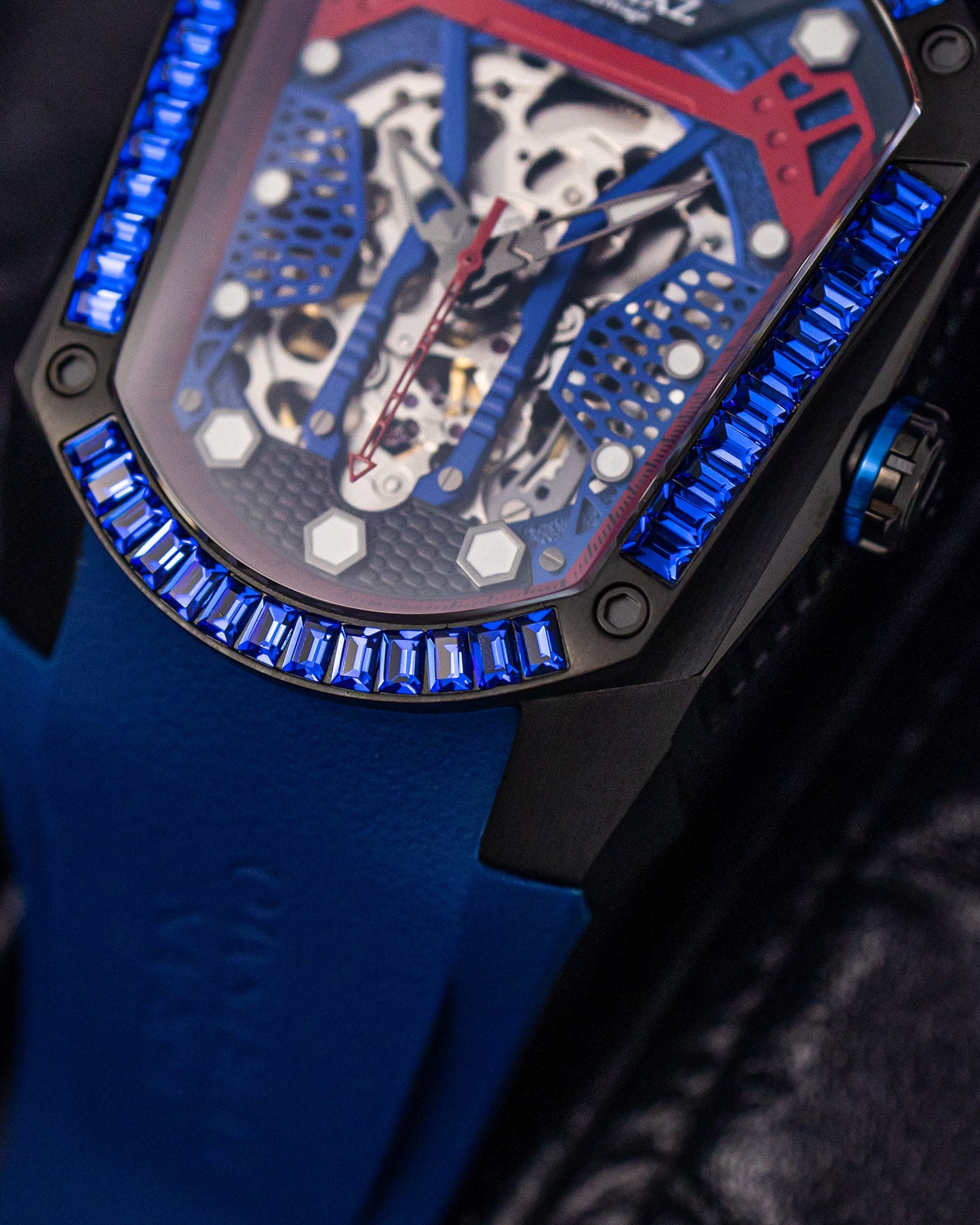 GT Skeleton TW028-D9 (Black/Blue) with Blue Swarovski (Blue Rubber Strap)