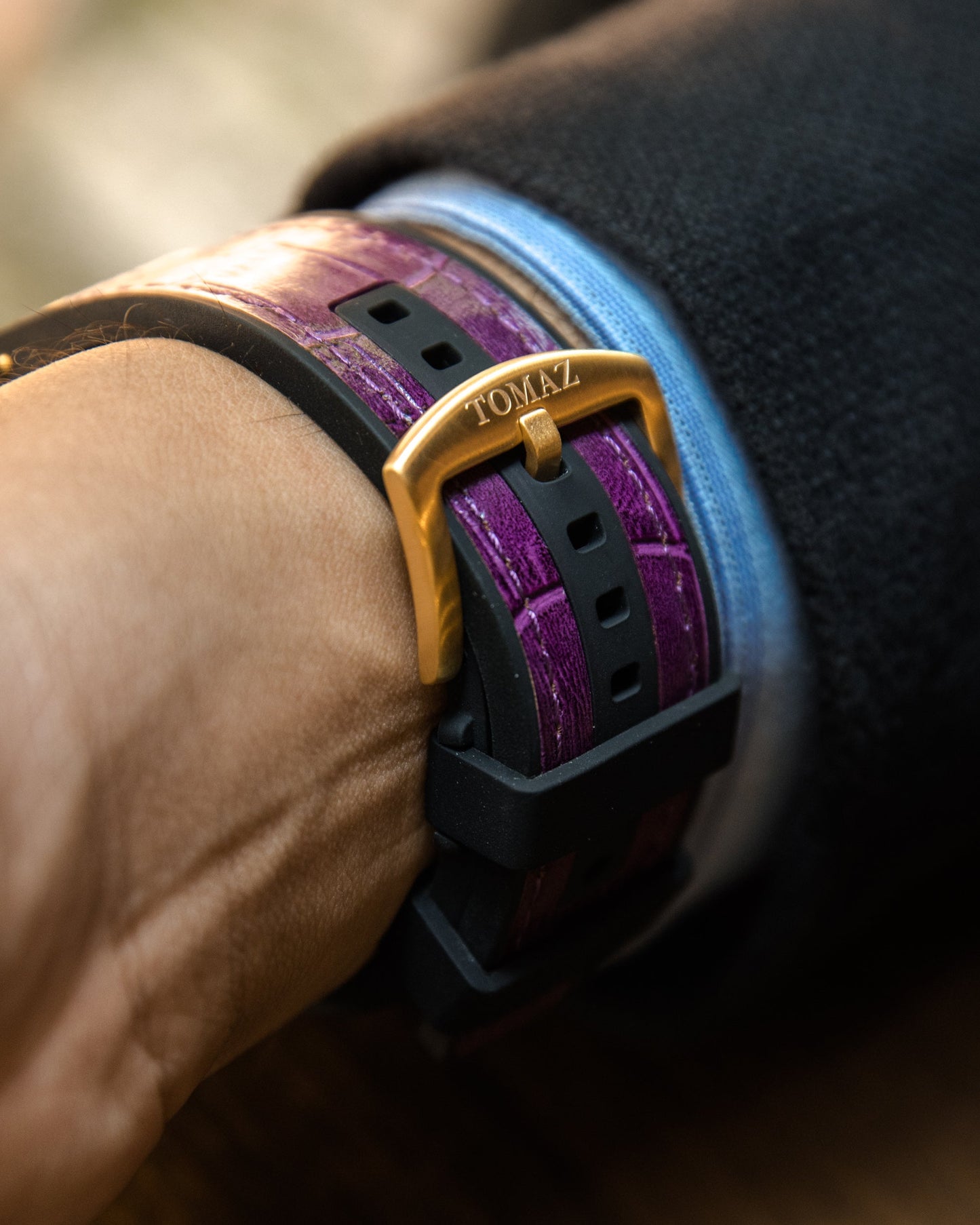 Xavier XL TW033-D6 (Gold/Purple) with Purple Swarovski (Purple Bamboo Leather Strap)
