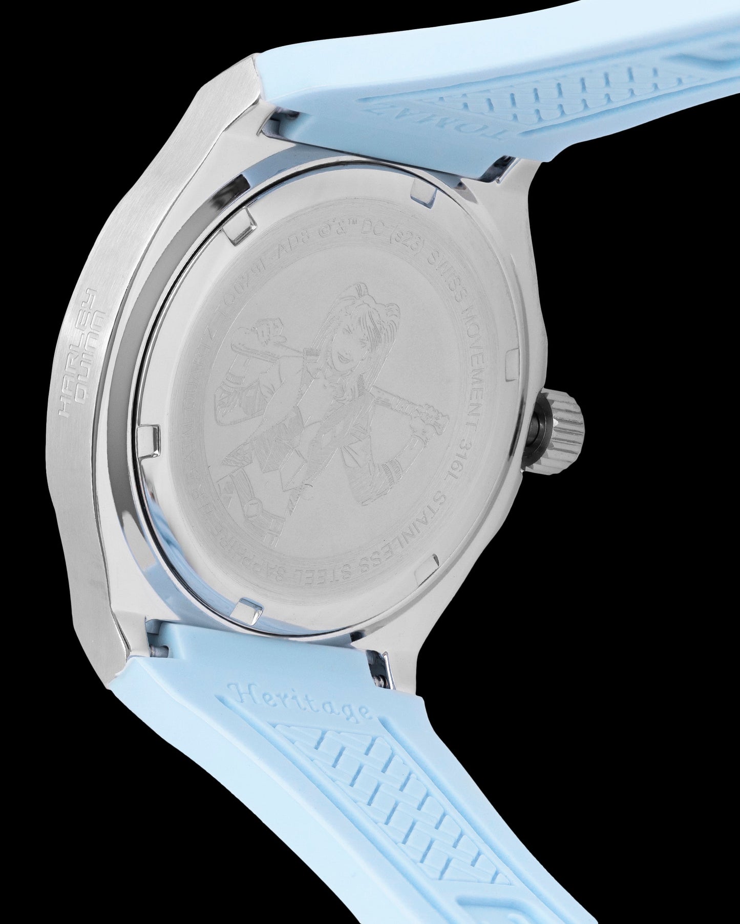 DC Harley Quinn TQ029L-AD8 (Silver/Blue) with White Swarovski Crystal (Blue Rubber Leather Strap)