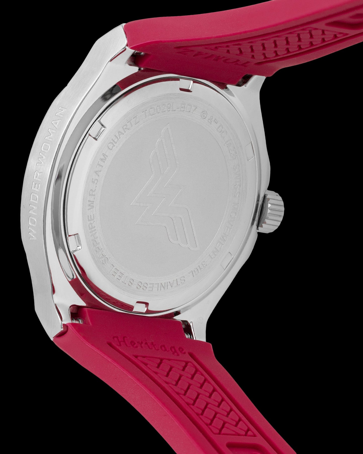 DC Wonder Woman TQ029L-BD7 (Silver/Dark Pink) with White Swarovski Crystal (Dark Pink Silicone Strap)