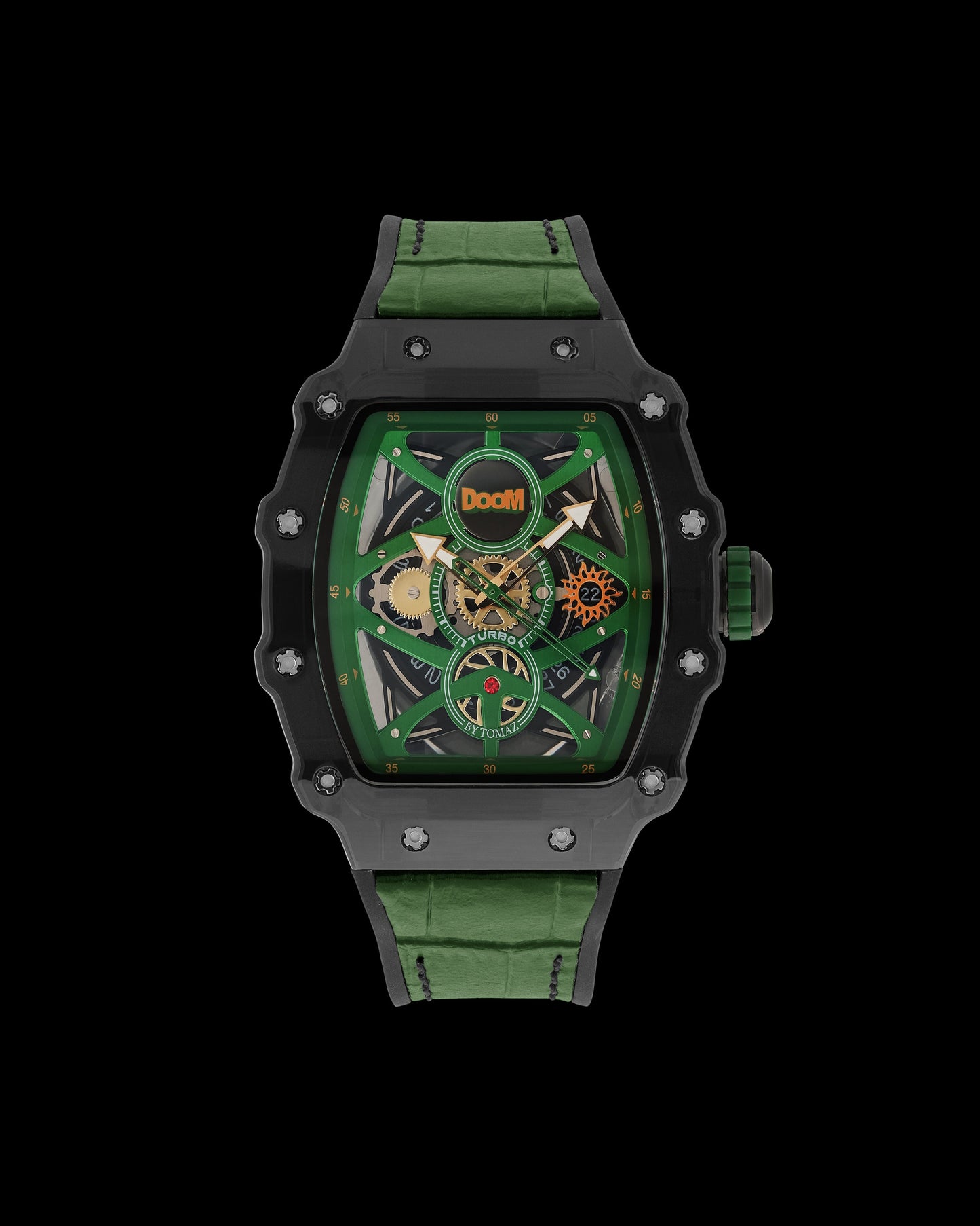 Turbo by Tomaz - Doctor Doom Edition TQ053-BD3 (Grey/Green) with Green Rubber Leather Strap