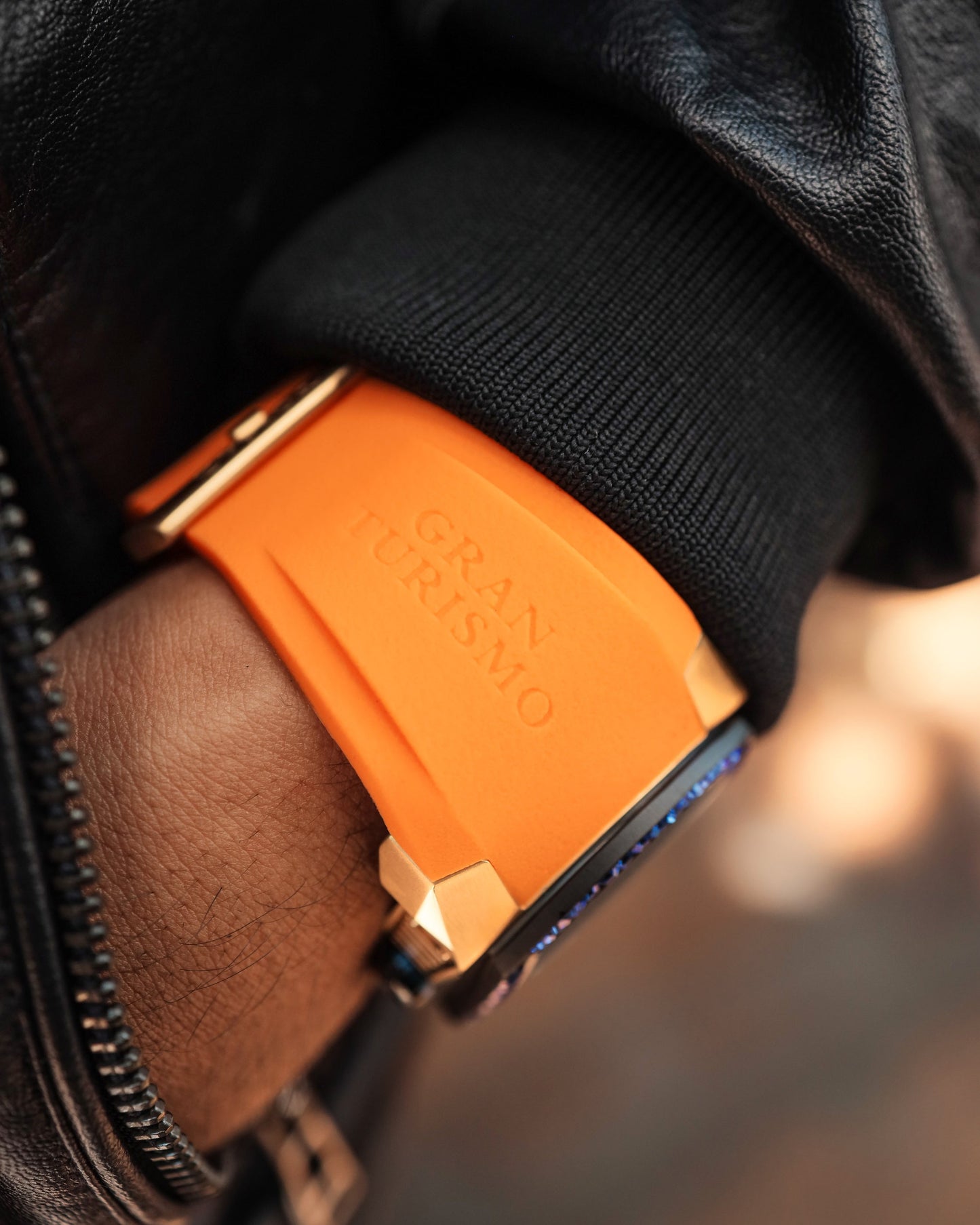 GT Skeleton TW028-D16 (Rosegold/Orange) with Blue Swarovski (Orange Rubber Strap)