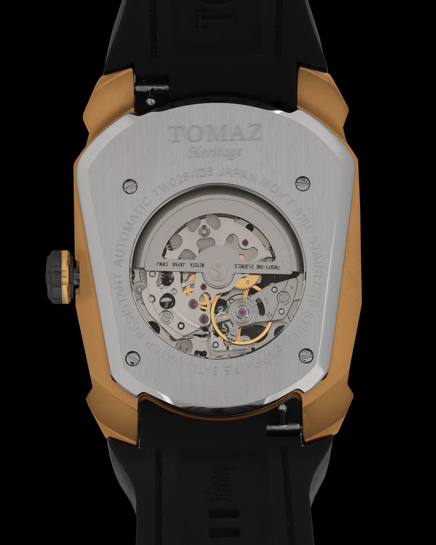 GT Dragon/Tiger TW028-ID6 (Golden/Black) with Black Rubber Leather Strap