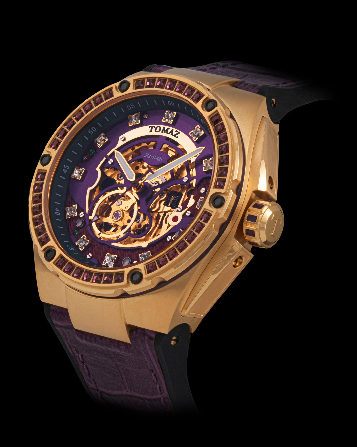 Xavier XL TW033-D6 (Gold/Purple) with Purple Swarovski (Purple Bamboo Leather Strap)