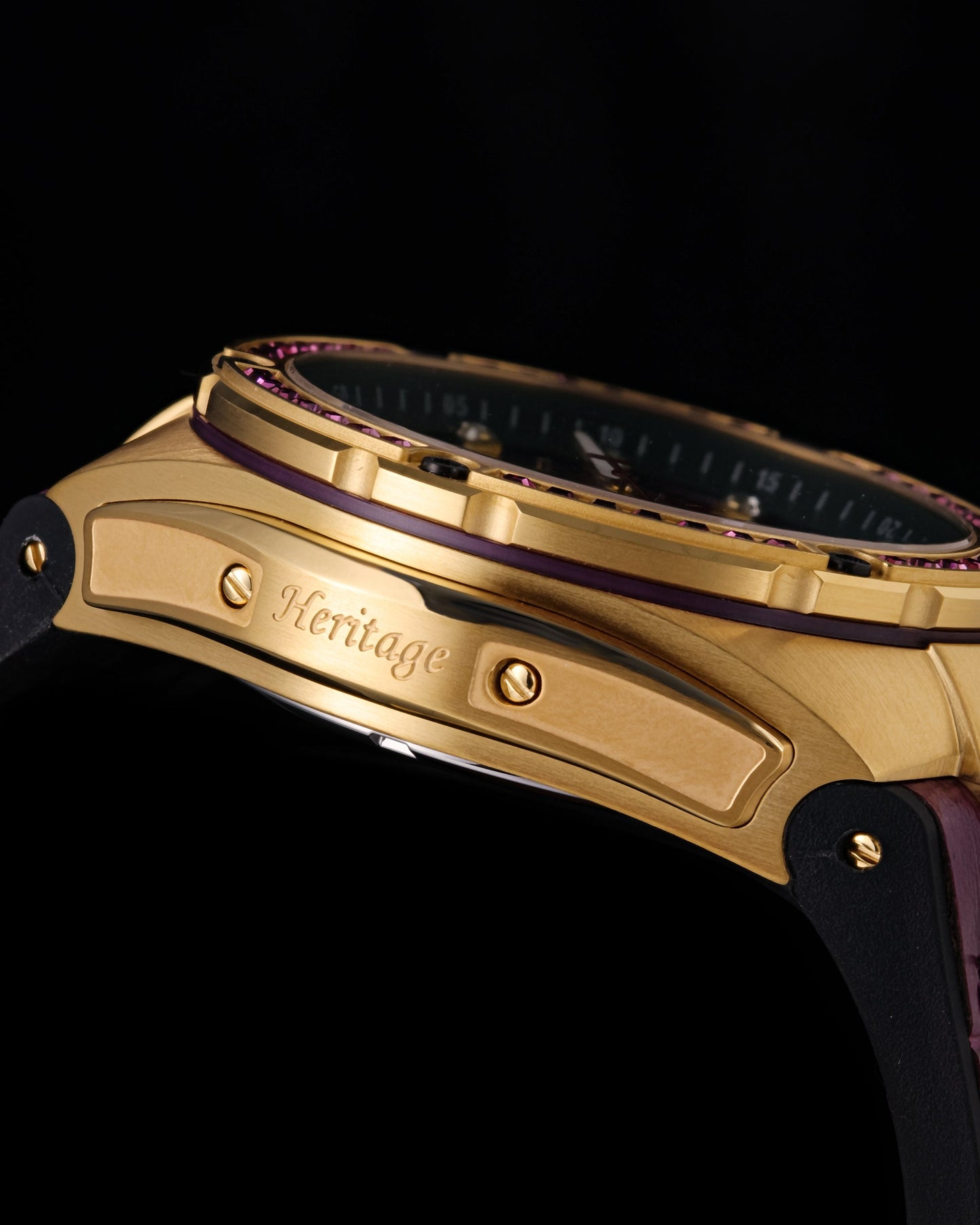 Xavier XL TW033-D6 (Gold/Purple) with Purple Swarovski (Purple Bamboo Leather Strap)