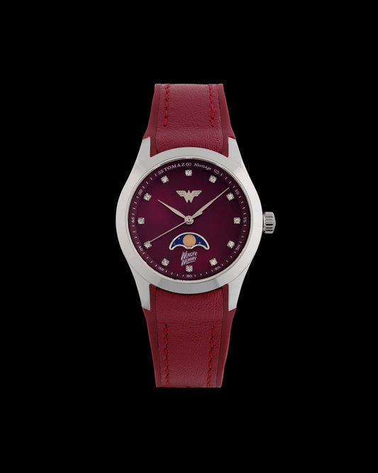 DC Wonder Woman G10L-AD1 (Silver/Maroon) with Maroon Rubber Leather Strap