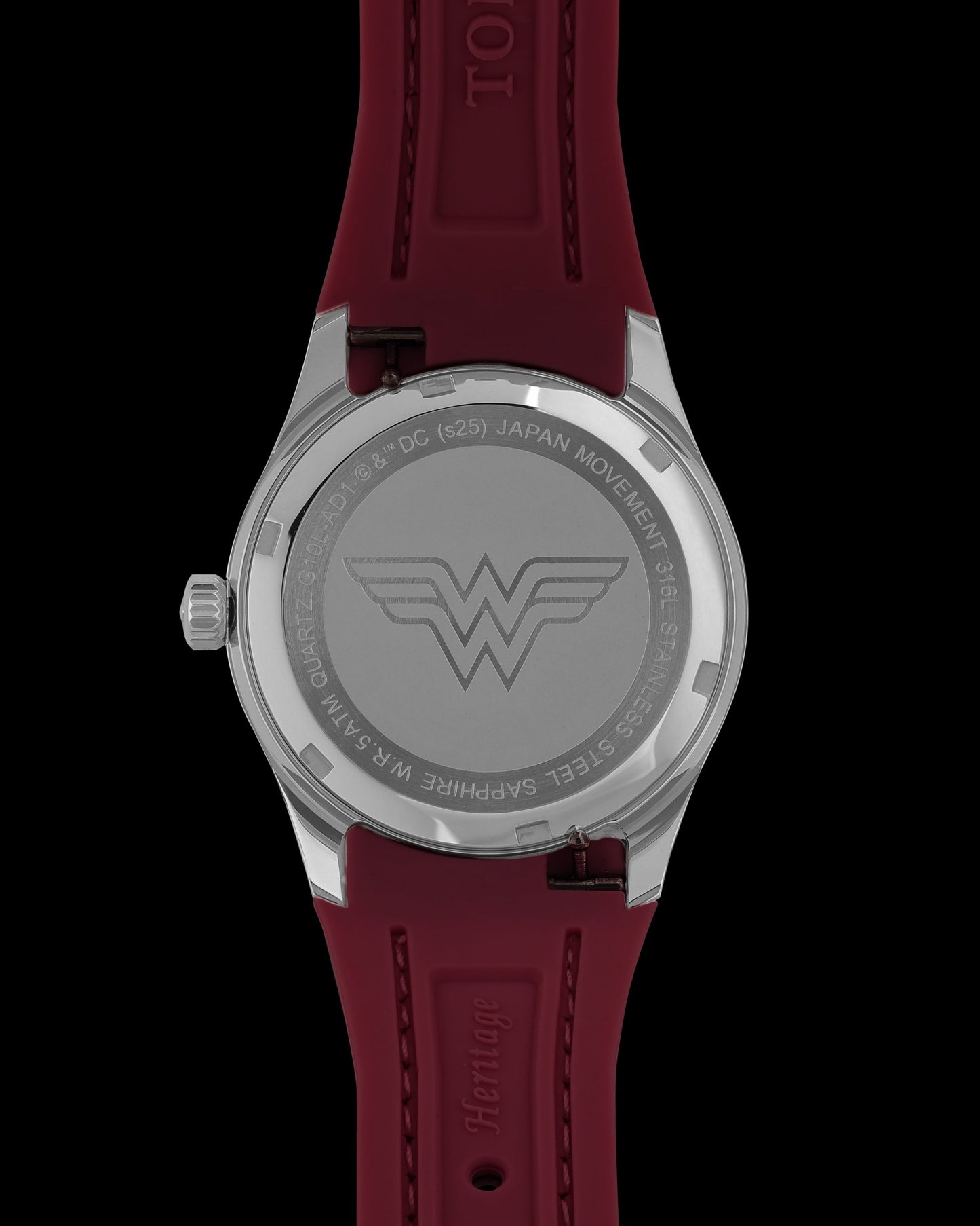 DC Wonder Woman G10L-AD1 (Silver/Maroon) with Maroon Rubber Leather Strap