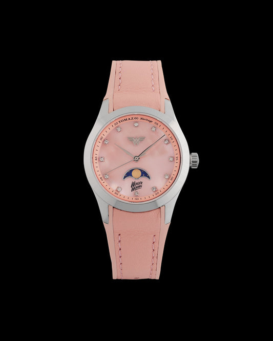 DC Wonder Woman G10L-AD3 (Silver/Light Pink) with Light Pink Rubber Leather Strap