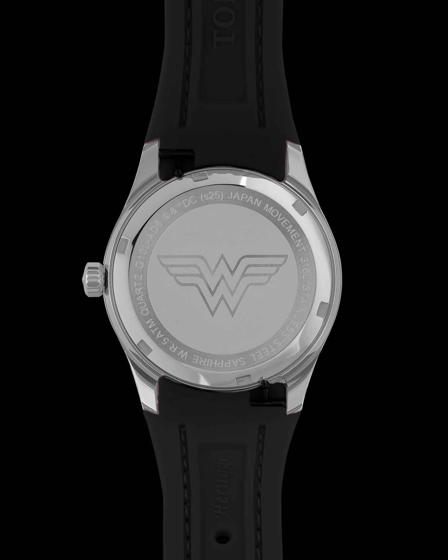 DC Wonder Woman G10L-AD5 (Silver/Black) with Black Rubber Leather Strap
