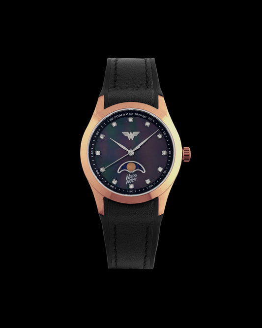 DC Wonder Woman G10L-AD6 (Rosegold/Black) with Black Rubber Leather Strap