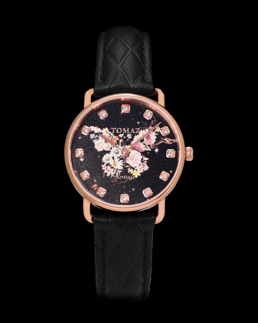 Tomaz Ladies Watch G1LE-D18 Butterfly (Rosegold/Black) Black Leather Strap