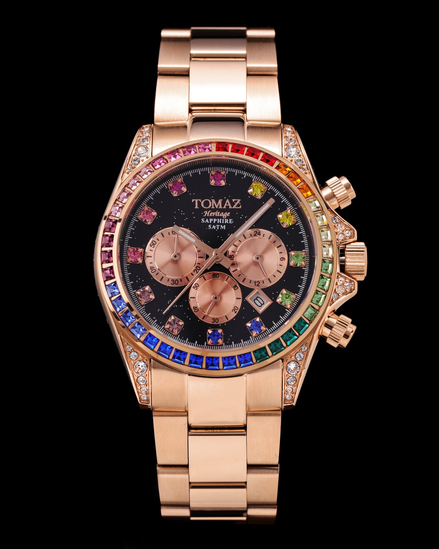 Tomaz Ladies Watch GR02L-D7 (Rosegold/Black) with Rainbow Swarovski (Rosegold Stainless Steel)