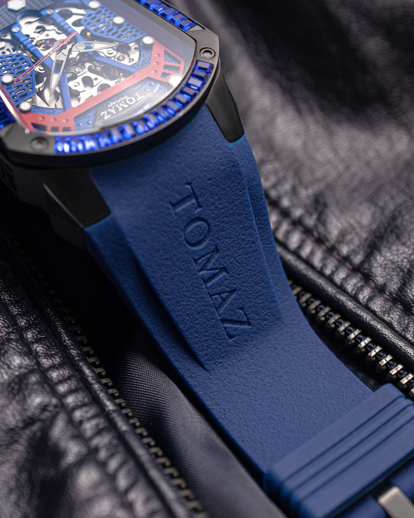 GT Skeleton TW028-D9 (Black/Blue) with Blue Swarovski (Blue Rubber Strap)