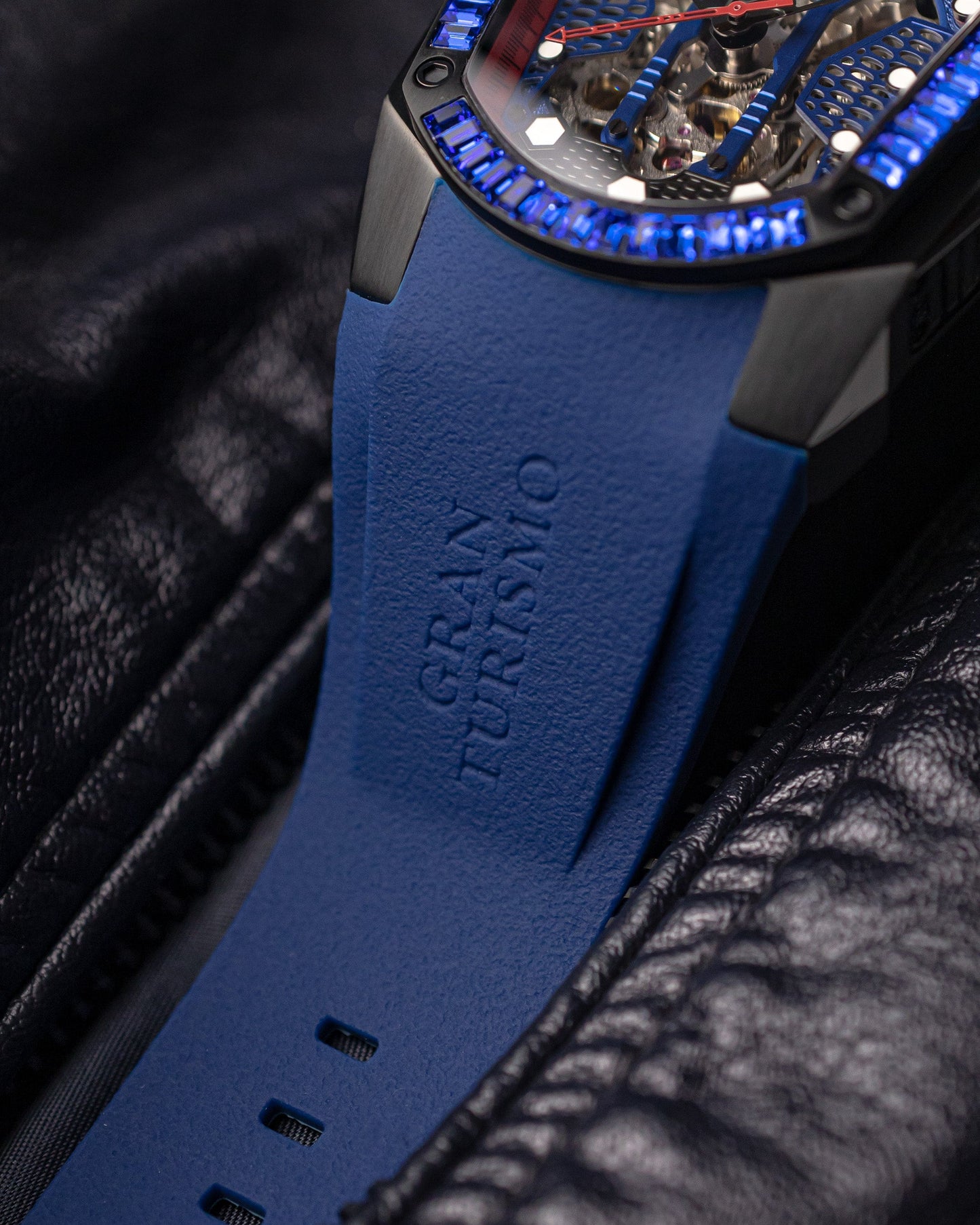 GT Skeleton TW028-D9 (Black/Blue) with Blue Swarovski (Blue Rubber Strap)
