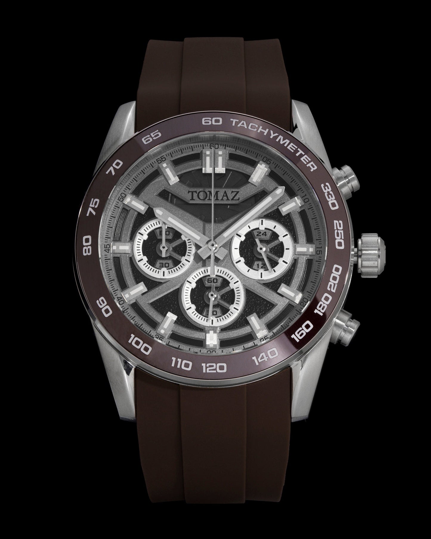 Tomaz Men's Driver Watch TQ031-D14 (Silver/Brown) with Brown Silicone Strap