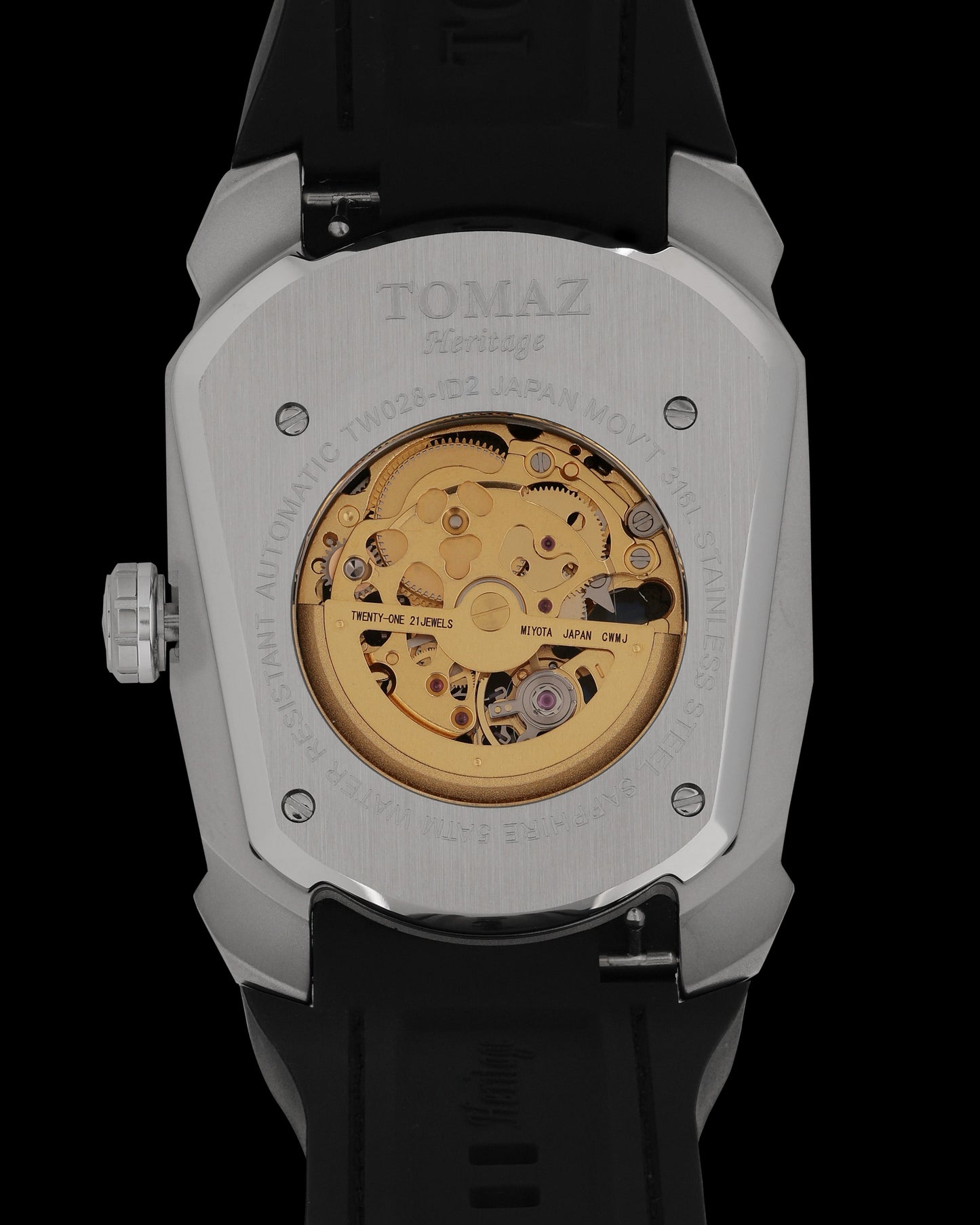GT Dragon/Tiger TW028-ID2 (Silver/Black) with Black Rubber Leather Strap