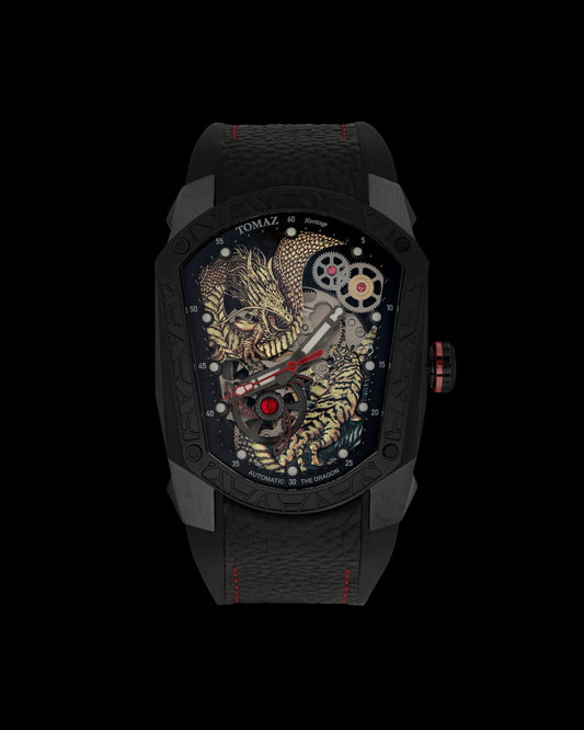 GT Dragon/Tiger TW028-ID5 (Black/Golden) with Black Rubber Leather Strap